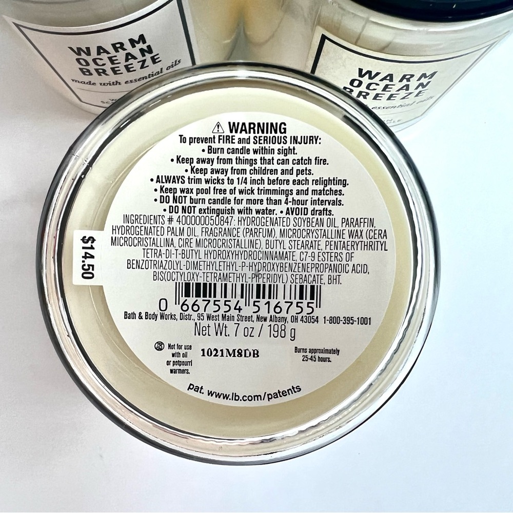 Bath & Body Works Warm Ocean Breeze Single Wick Candles, Set of 3, NEW - Picture 2 of 3